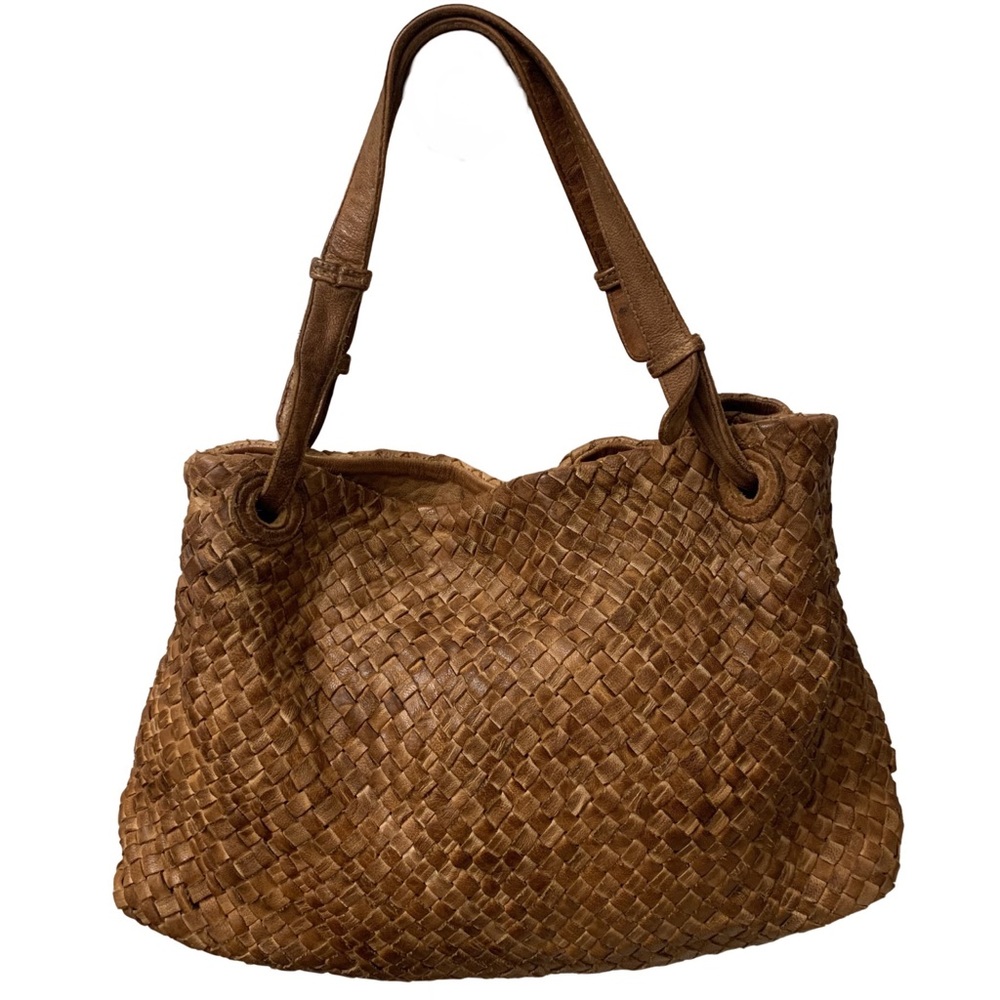 Tano Purse Woven Leather Brown Tote Handbag Large Shoulder Bag - Picture 6 of 10